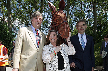 Stephen Fry, Caroline Quentin, Rowan Atkinson and War Horse at the No Man's Land garden